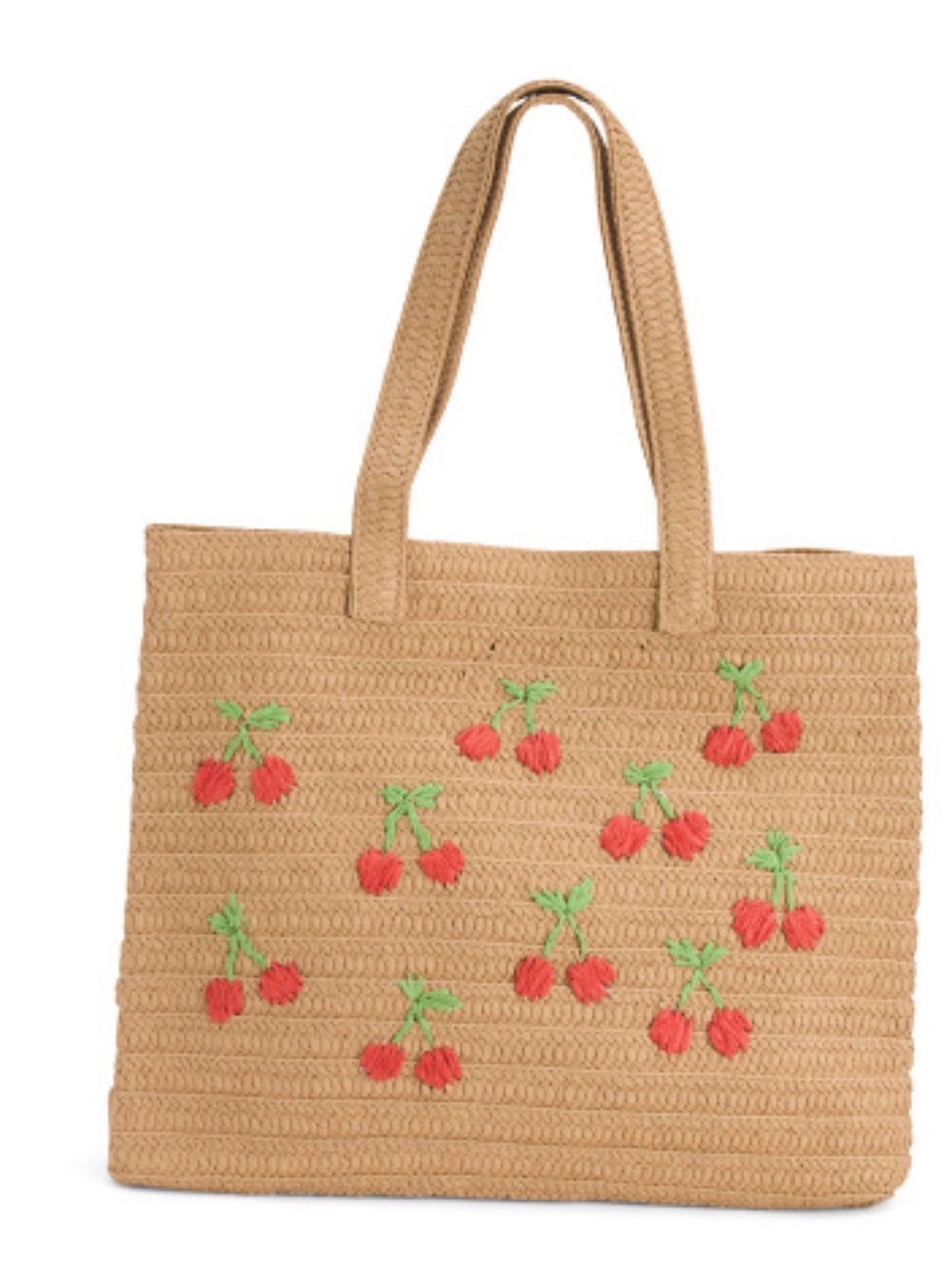 Urban Expressions narural Straw large Tote Bag with Red Cherries